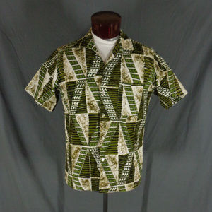 Vintage Andrade Earthtone Geometric Aloha Shirt L